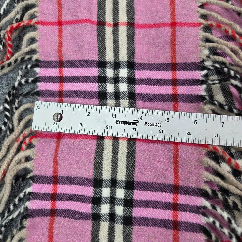 Burberry London Happy Double Fringe Scarf 100% Cashmere Magenta Pink